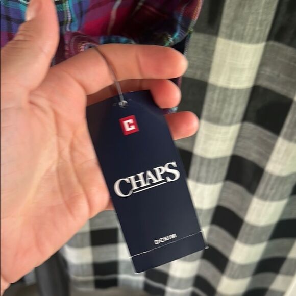 Chaps Red and Blue Plaid Casual Button Down Shirt   E - Picture 3 of 7
